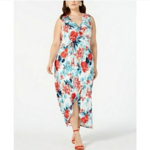 Love Squared Floral Ruffled Hi Low Maxi Dress 1X - Picture 1 of 6